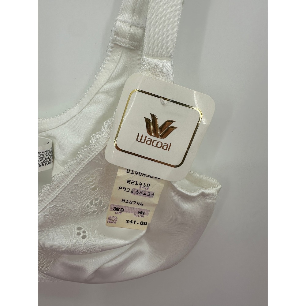 Wacoal White Floral Embroidered Underwire Bra 36D Style 85133 Adjustable Straps - Picture 4 of 7